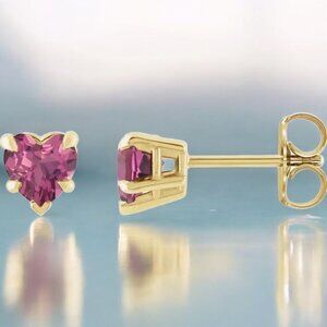 Pink Tourmaline Heart Stud Earrings in 14k Yellow Gold